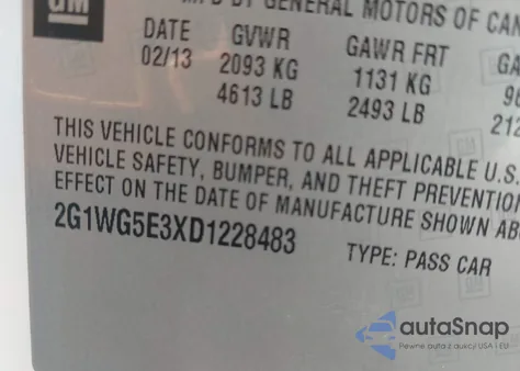 2013 Chevrolet Impala Lt from USA, damaged, VIN 2G1WG5E3XD1228483